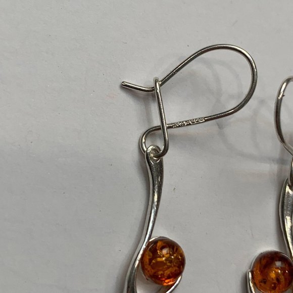 Amber and Silver Earrings, Unique Drop Dangle BOTW - Picture 7 of 8